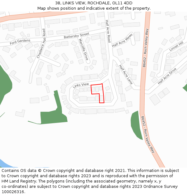 38, LINKS VIEW, ROCHDALE, OL11 4DD: Location map and indicative extent of plot