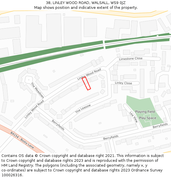 38, LINLEY WOOD ROAD, WALSALL, WS9 0JZ: Location map and indicative extent of plot