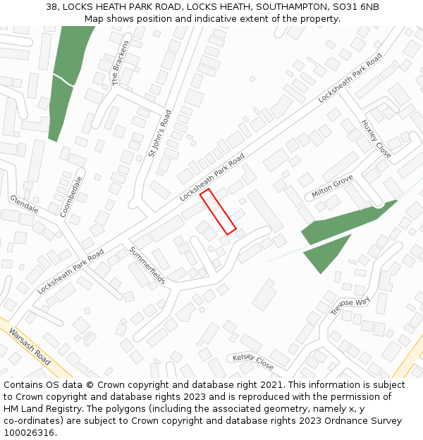 38, LOCKS HEATH PARK ROAD, LOCKS HEATH, SOUTHAMPTON, SO31 6NB: Location map and indicative extent of plot