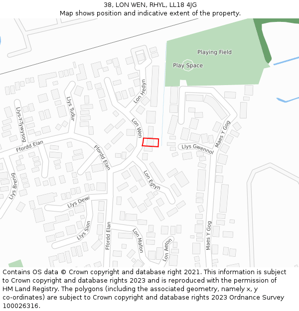 38, LON WEN, RHYL, LL18 4JG: Location map and indicative extent of plot