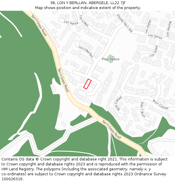 38, LON Y BERLLAN, ABERGELE, LL22 7JF: Location map and indicative extent of plot