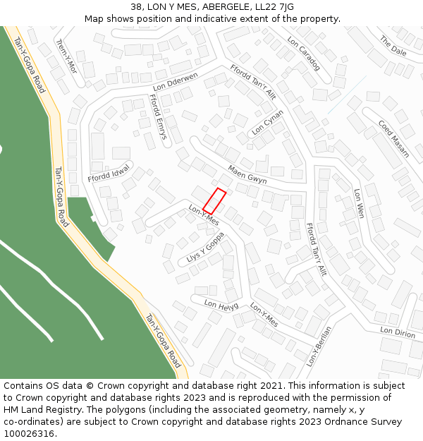 38, LON Y MES, ABERGELE, LL22 7JG: Location map and indicative extent of plot