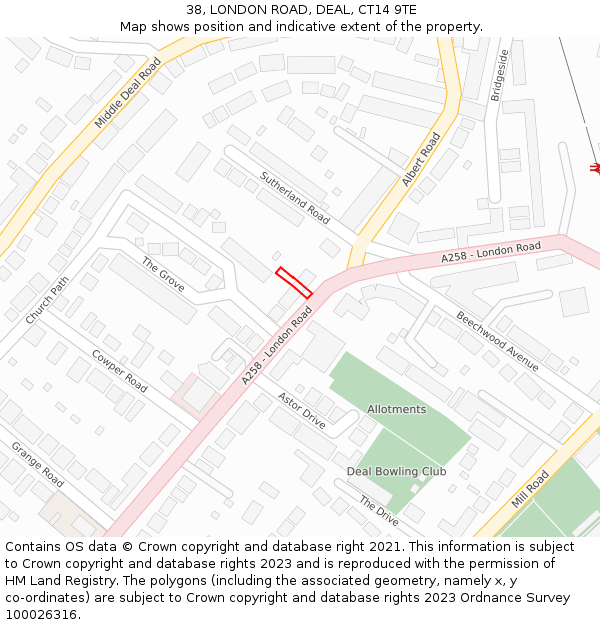 38, LONDON ROAD, DEAL, CT14 9TE: Location map and indicative extent of plot