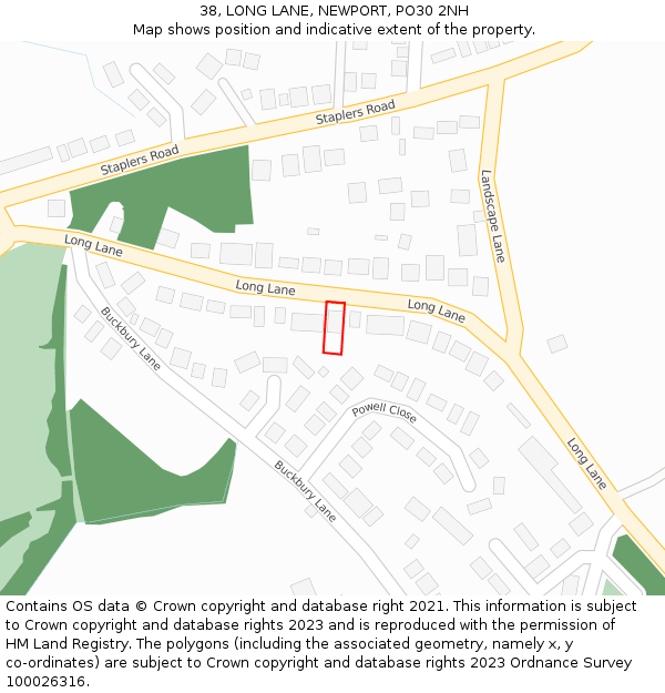 38, LONG LANE, NEWPORT, PO30 2NH: Location map and indicative extent of plot