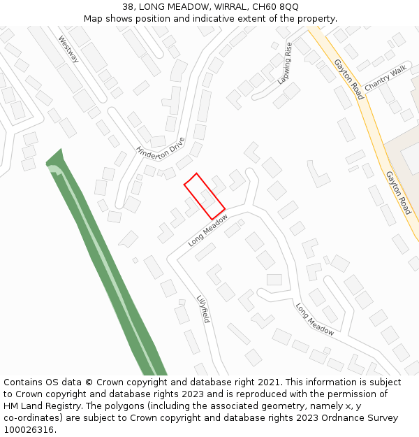 38, LONG MEADOW, WIRRAL, CH60 8QQ: Location map and indicative extent of plot