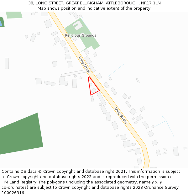 38, LONG STREET, GREAT ELLINGHAM, ATTLEBOROUGH, NR17 1LN: Location map and indicative extent of plot