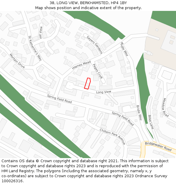 38, LONG VIEW, BERKHAMSTED, HP4 1BY: Location map and indicative extent of plot