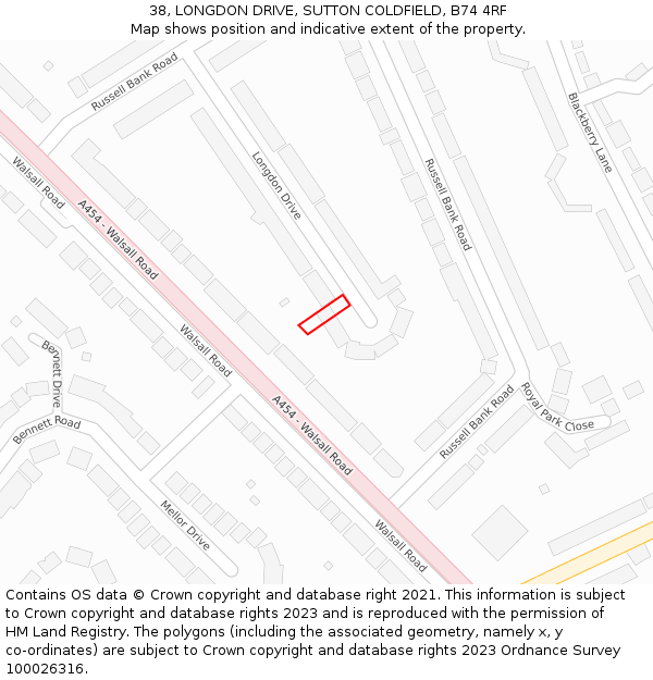 38, LONGDON DRIVE, SUTTON COLDFIELD, B74 4RF: Location map and indicative extent of plot