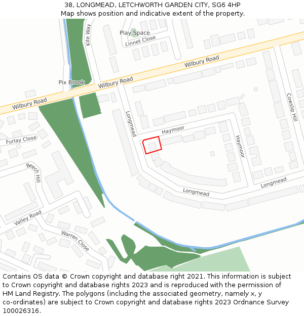 38, LONGMEAD, LETCHWORTH GARDEN CITY, SG6 4HP: Location map and indicative extent of plot