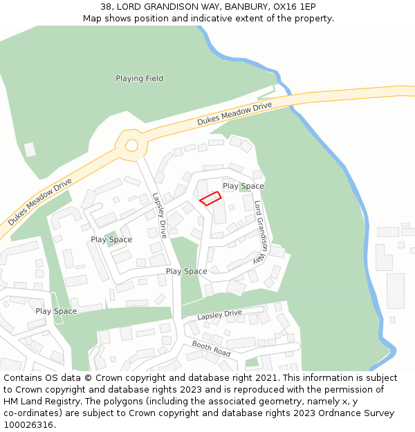 38, LORD GRANDISON WAY, BANBURY, OX16 1EP: Location map and indicative extent of plot