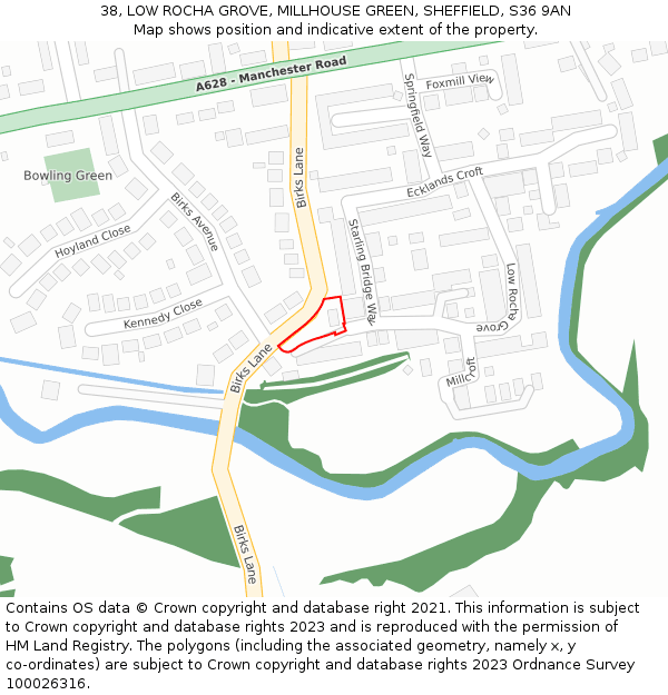 38, LOW ROCHA GROVE, MILLHOUSE GREEN, SHEFFIELD, S36 9AN: Location map and indicative extent of plot