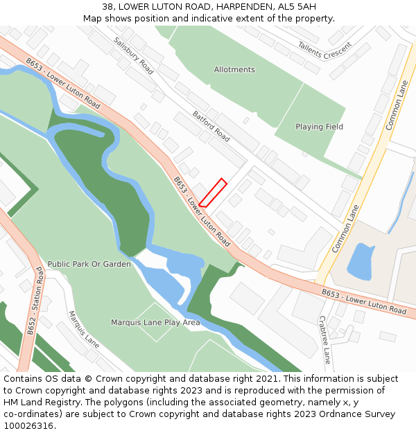 38, LOWER LUTON ROAD, HARPENDEN, AL5 5AH: Location map and indicative extent of plot