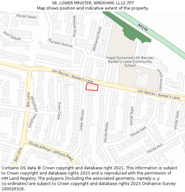 38, LOWER MINSTER, WREXHAM, LL12 7PT: Location map and indicative extent of plot