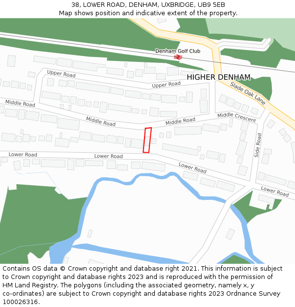 38, LOWER ROAD, DENHAM, UXBRIDGE, UB9 5EB: Location map and indicative extent of plot