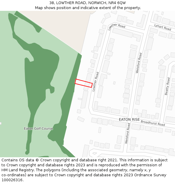 38, LOWTHER ROAD, NORWICH, NR4 6QW: Location map and indicative extent of plot