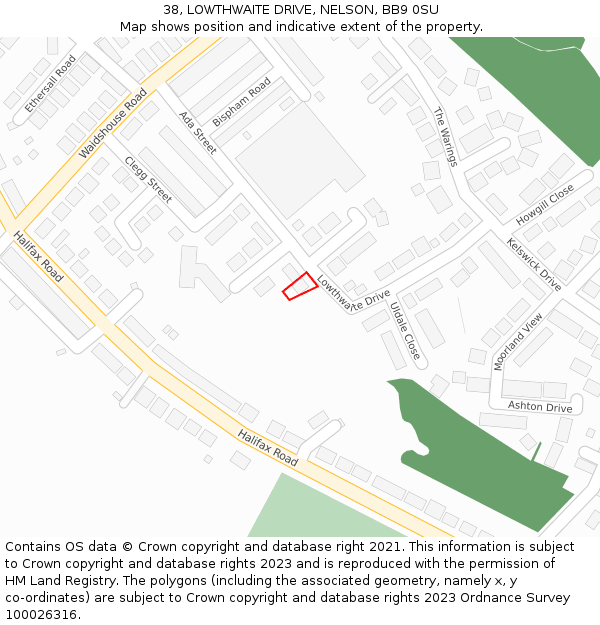 38, LOWTHWAITE DRIVE, NELSON, BB9 0SU: Location map and indicative extent of plot