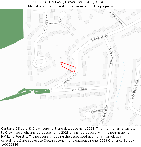 38, LUCASTES LANE, HAYWARDS HEATH, RH16 1LF: Location map and indicative extent of plot