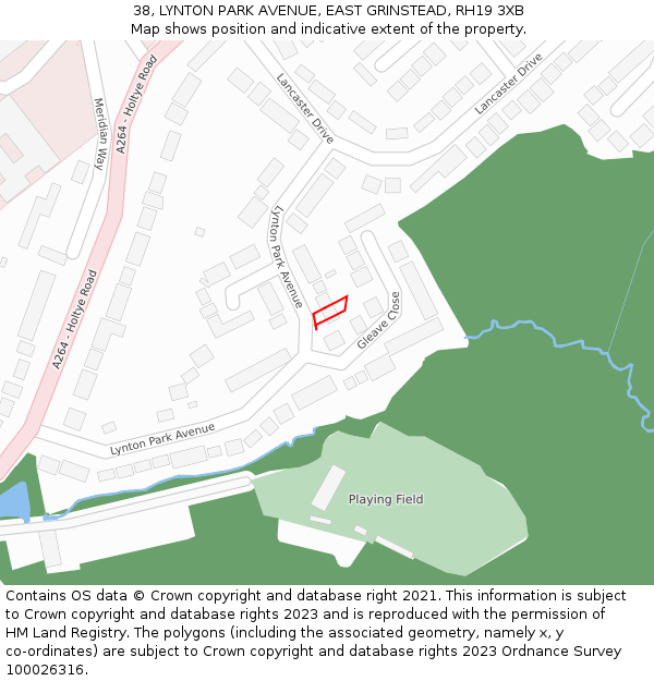 38, LYNTON PARK AVENUE, EAST GRINSTEAD, RH19 3XB: Location map and indicative extent of plot