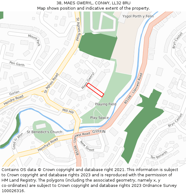 38, MAES GWERYL, CONWY, LL32 8RU: Location map and indicative extent of plot