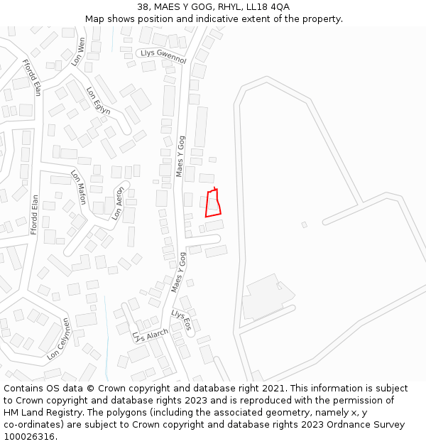 38, MAES Y GOG, RHYL, LL18 4QA: Location map and indicative extent of plot