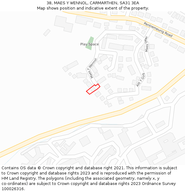 38, MAES Y WENNOL, CARMARTHEN, SA31 3EA: Location map and indicative extent of plot