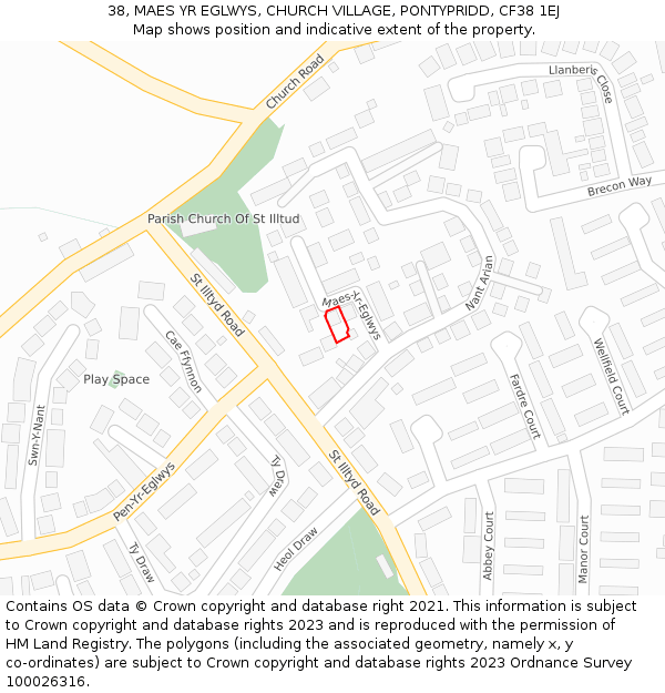 38, MAES YR EGLWYS, CHURCH VILLAGE, PONTYPRIDD, CF38 1EJ: Location map and indicative extent of plot