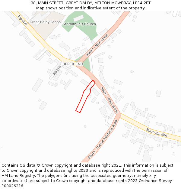 38, MAIN STREET, GREAT DALBY, MELTON MOWBRAY, LE14 2ET: Location map and indicative extent of plot