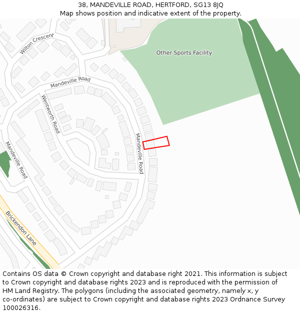 38, MANDEVILLE ROAD, HERTFORD, SG13 8JQ: Location map and indicative extent of plot