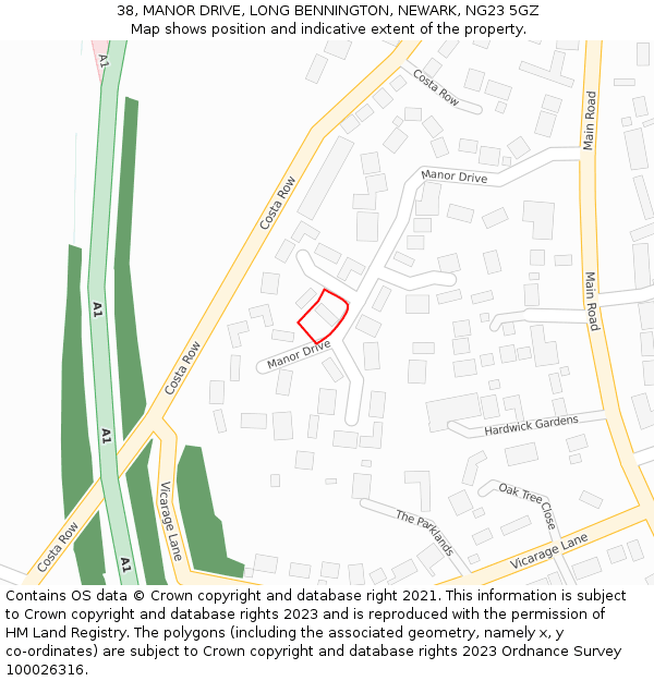 38, MANOR DRIVE, LONG BENNINGTON, NEWARK, NG23 5GZ: Location map and indicative extent of plot