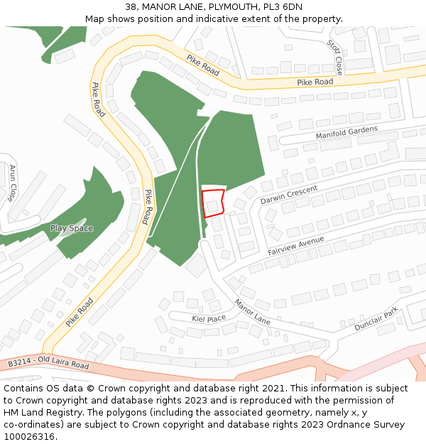 38, MANOR LANE, PLYMOUTH, PL3 6DN: Location map and indicative extent of plot