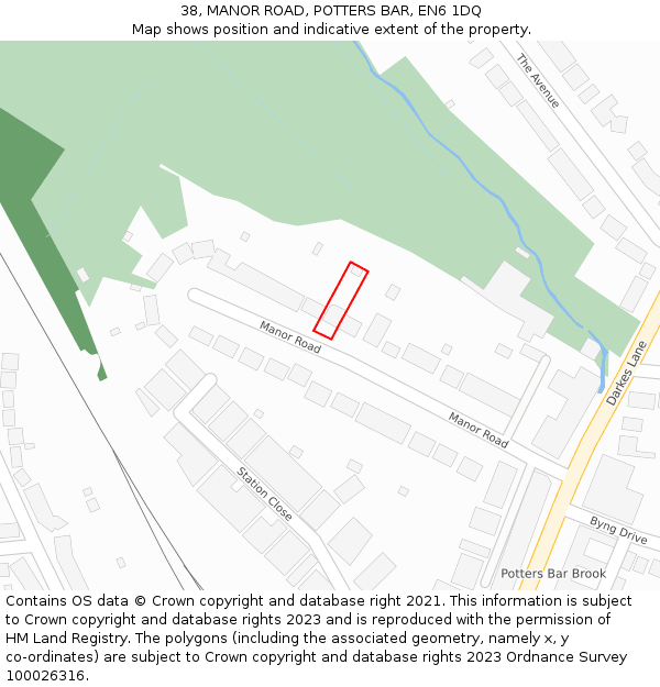 38, MANOR ROAD, POTTERS BAR, EN6 1DQ: Location map and indicative extent of plot