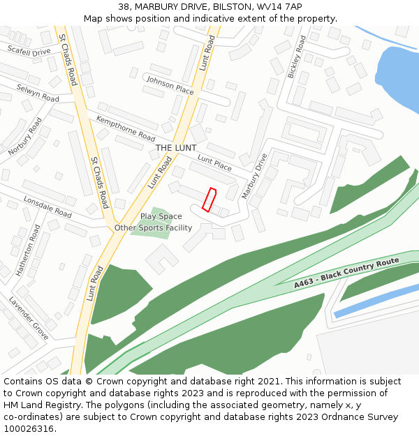 38, MARBURY DRIVE, BILSTON, WV14 7AP: Location map and indicative extent of plot