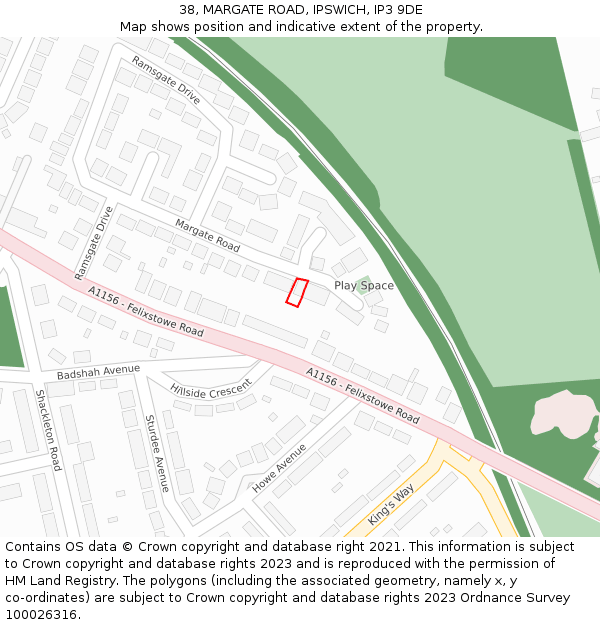 38, MARGATE ROAD, IPSWICH, IP3 9DE: Location map and indicative extent of plot