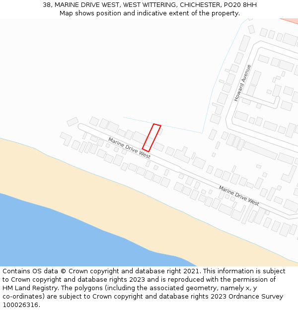 38, MARINE DRIVE WEST, WEST WITTERING, CHICHESTER, PO20 8HH: Location map and indicative extent of plot