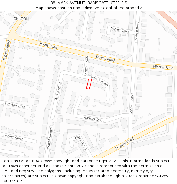 38, MARK AVENUE, RAMSGATE, CT11 0JS: Location map and indicative extent of plot