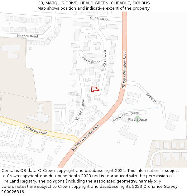 38, MARQUIS DRIVE, HEALD GREEN, CHEADLE, SK8 3HS: Location map and indicative extent of plot