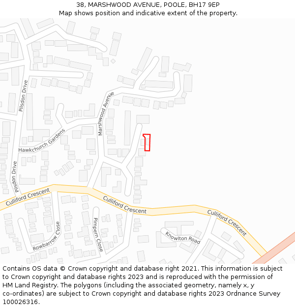 38, MARSHWOOD AVENUE, POOLE, BH17 9EP: Location map and indicative extent of plot