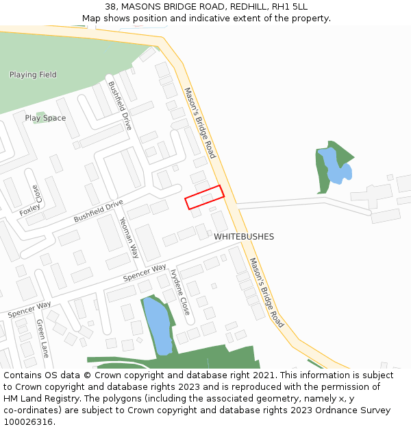38, MASONS BRIDGE ROAD, REDHILL, RH1 5LL: Location map and indicative extent of plot