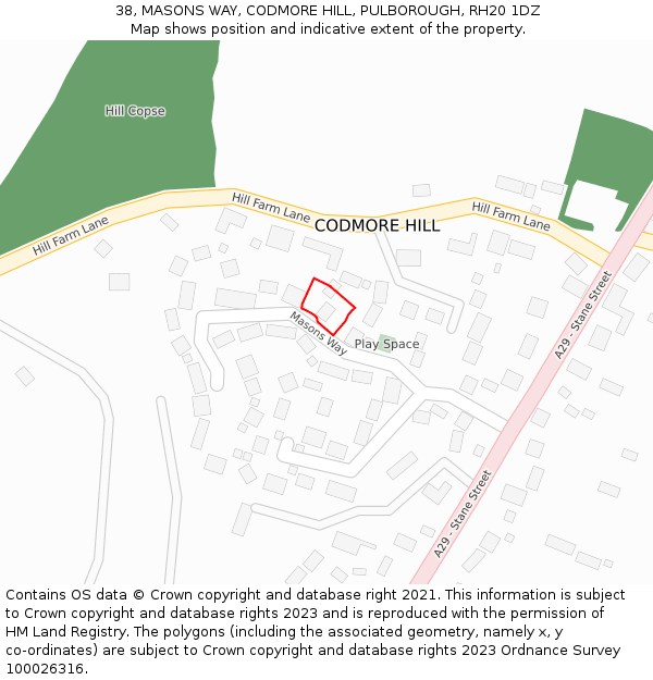 38, MASONS WAY, CODMORE HILL, PULBOROUGH, RH20 1DZ: Location map and indicative extent of plot