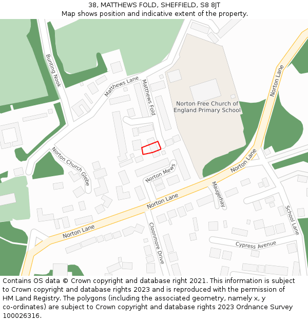 38, MATTHEWS FOLD, SHEFFIELD, S8 8JT: Location map and indicative extent of plot