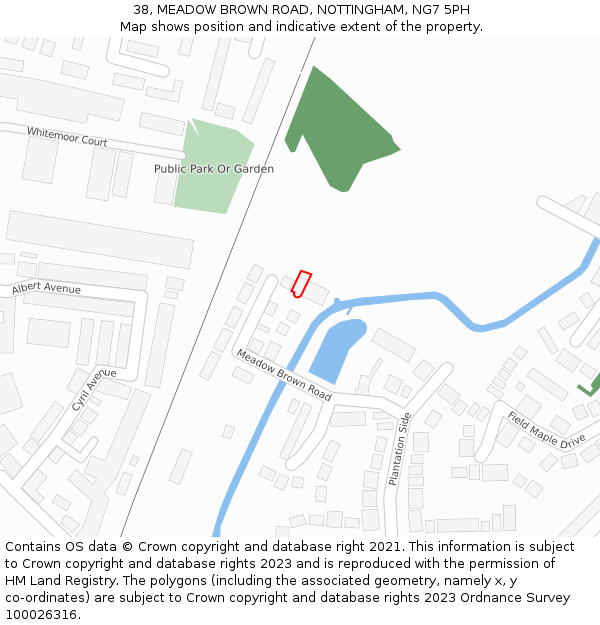 38, MEADOW BROWN ROAD, NOTTINGHAM, NG7 5PH: Location map and indicative extent of plot