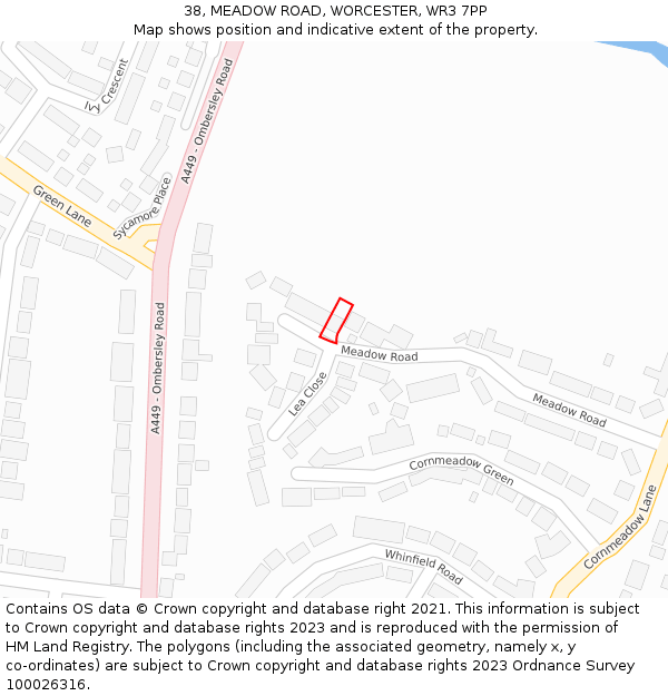 38, MEADOW ROAD, WORCESTER, WR3 7PP: Location map and indicative extent of plot