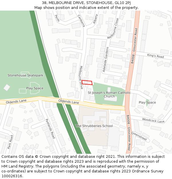 38, MELBOURNE DRIVE, STONEHOUSE, GL10 2PJ: Location map and indicative extent of plot