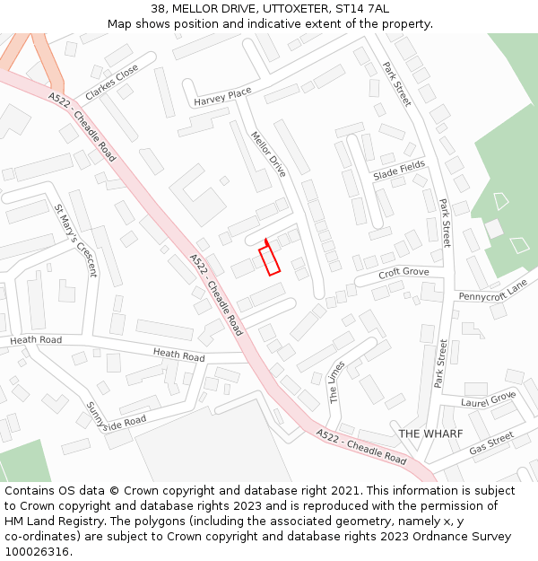 38, MELLOR DRIVE, UTTOXETER, ST14 7AL: Location map and indicative extent of plot