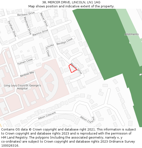 38, MERCER DRIVE, LINCOLN, LN1 1AG: Location map and indicative extent of plot