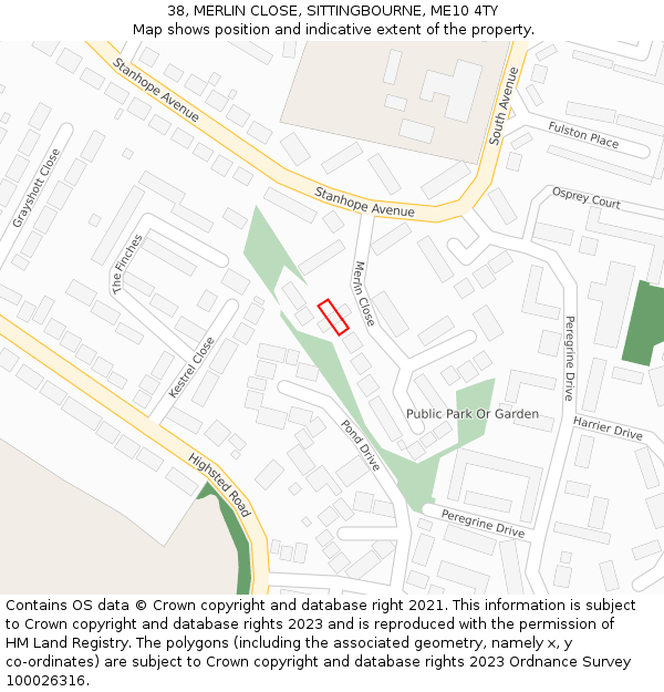 38, MERLIN CLOSE, SITTINGBOURNE, ME10 4TY: Location map and indicative extent of plot