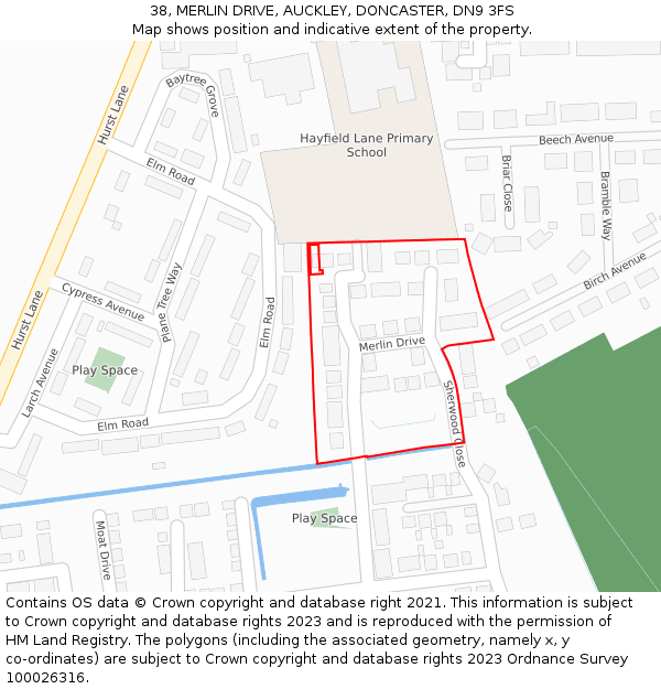 38, MERLIN DRIVE, AUCKLEY, DONCASTER, DN9 3FS: Location map and indicative extent of plot