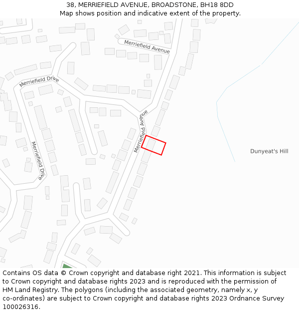 38, MERRIEFIELD AVENUE, BROADSTONE, BH18 8DD: Location map and indicative extent of plot