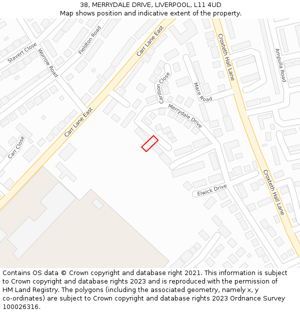 38, MERRYDALE DRIVE, LIVERPOOL, L11 4UD: Location map and indicative extent of plot