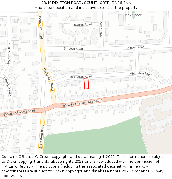 38, MIDDLETON ROAD, SCUNTHORPE, DN16 3NN: Location map and indicative extent of plot